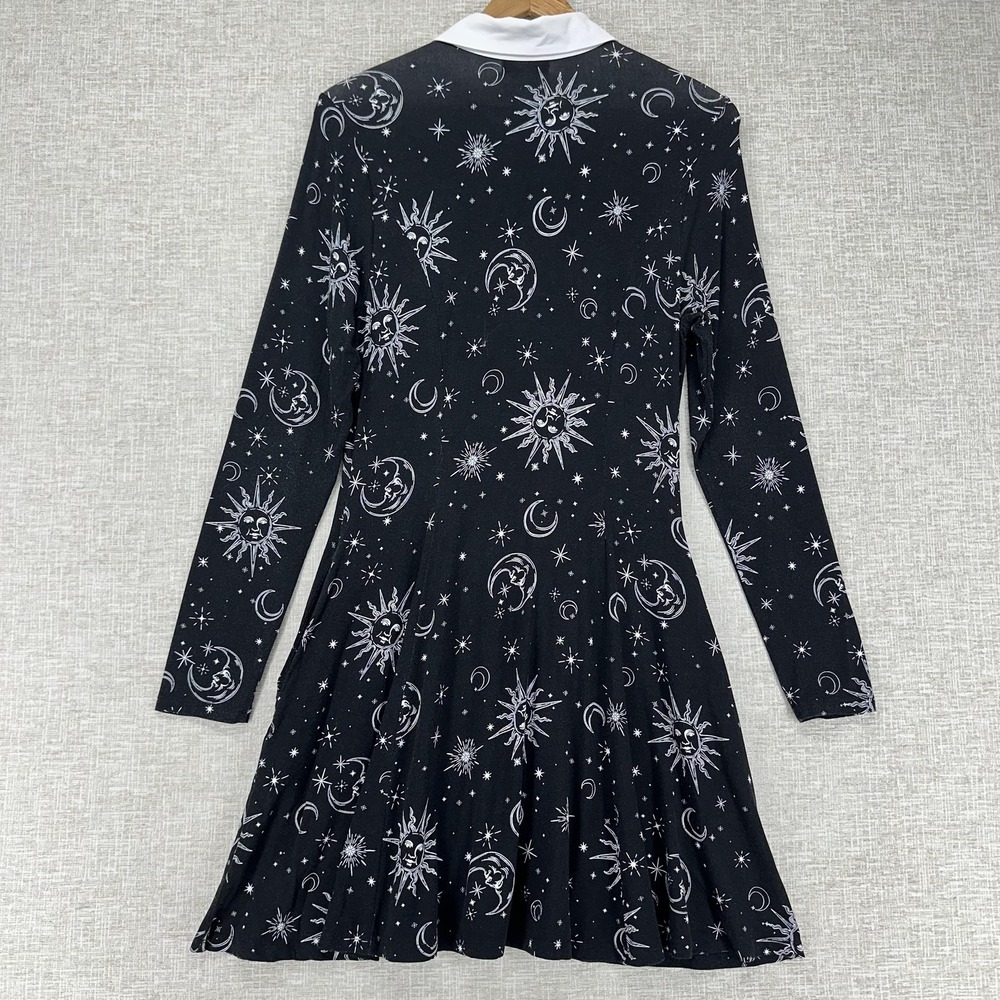 Hot Topic Dress Womens Size M Black Celestial Sun Moon‎ Collar Fit Flare Mini - Picture 5 of 12